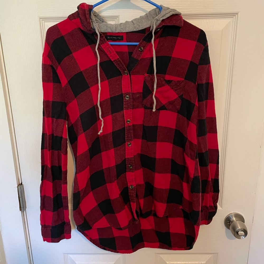 Socialite black & red hooded flannel